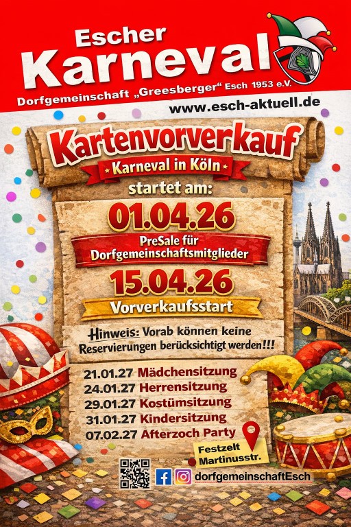 15.04.2026 · Vorverkaufsstart Karneval 2027